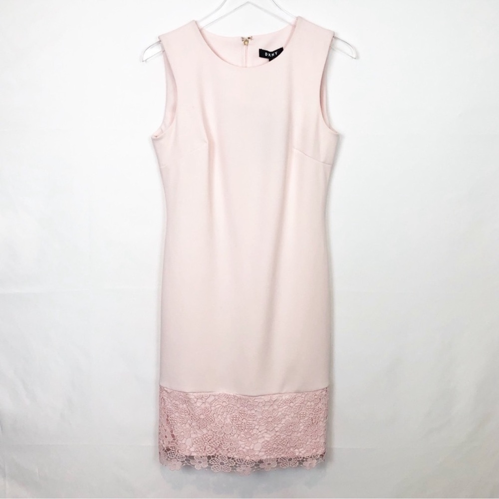 DKNY NWT Pink Sleeveless Lace Trim Sheath Dress 8